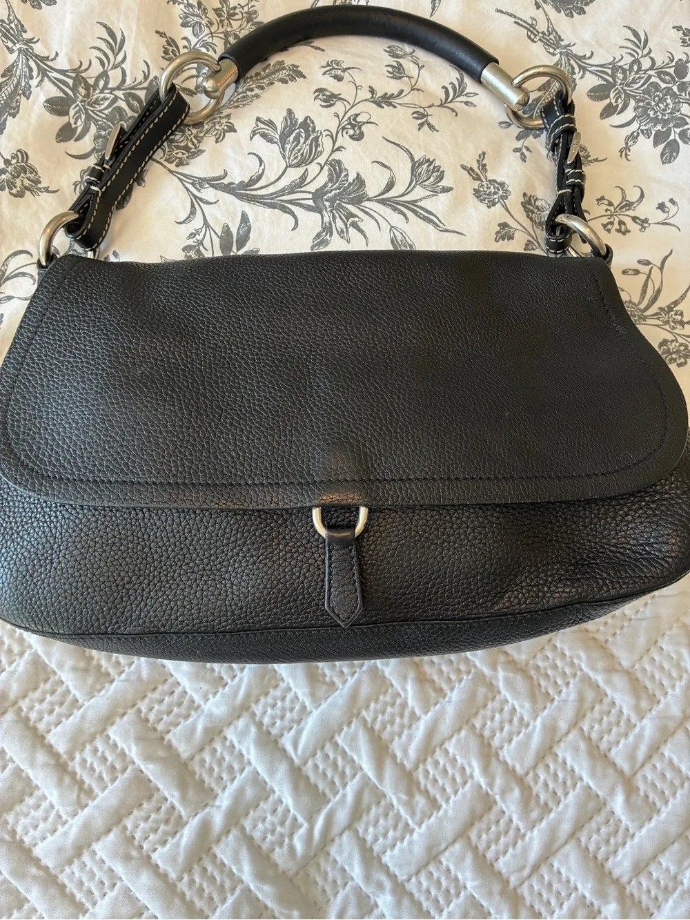 Prada Vitello Daino Black Pebble Leather Shoulder Bag